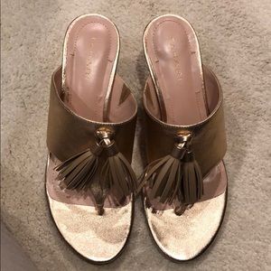 Tahari Kitten Heeled Gold Sandals